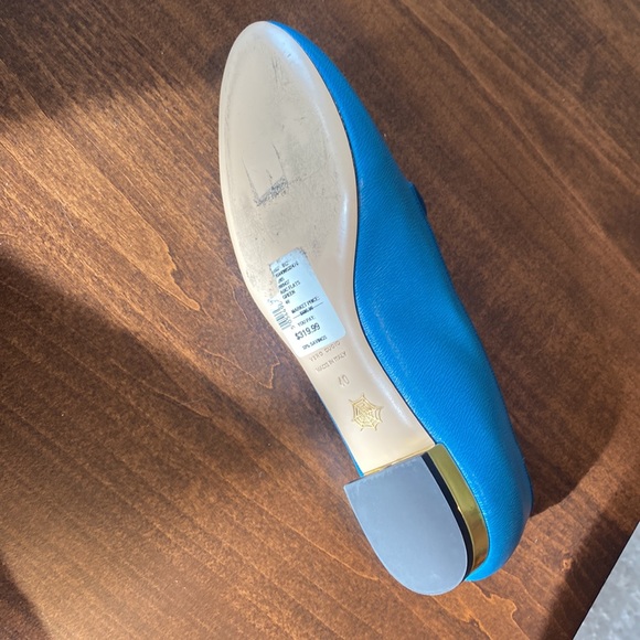 RARE Charlotte Olympia Blue and Gold Leather Loafers Size 40 - Picture 2 of 5